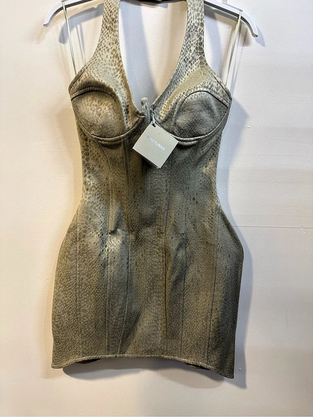 Mugler Lace-Up Mini Dress Animal Print Mini Dress in Cream Size Medium NWT